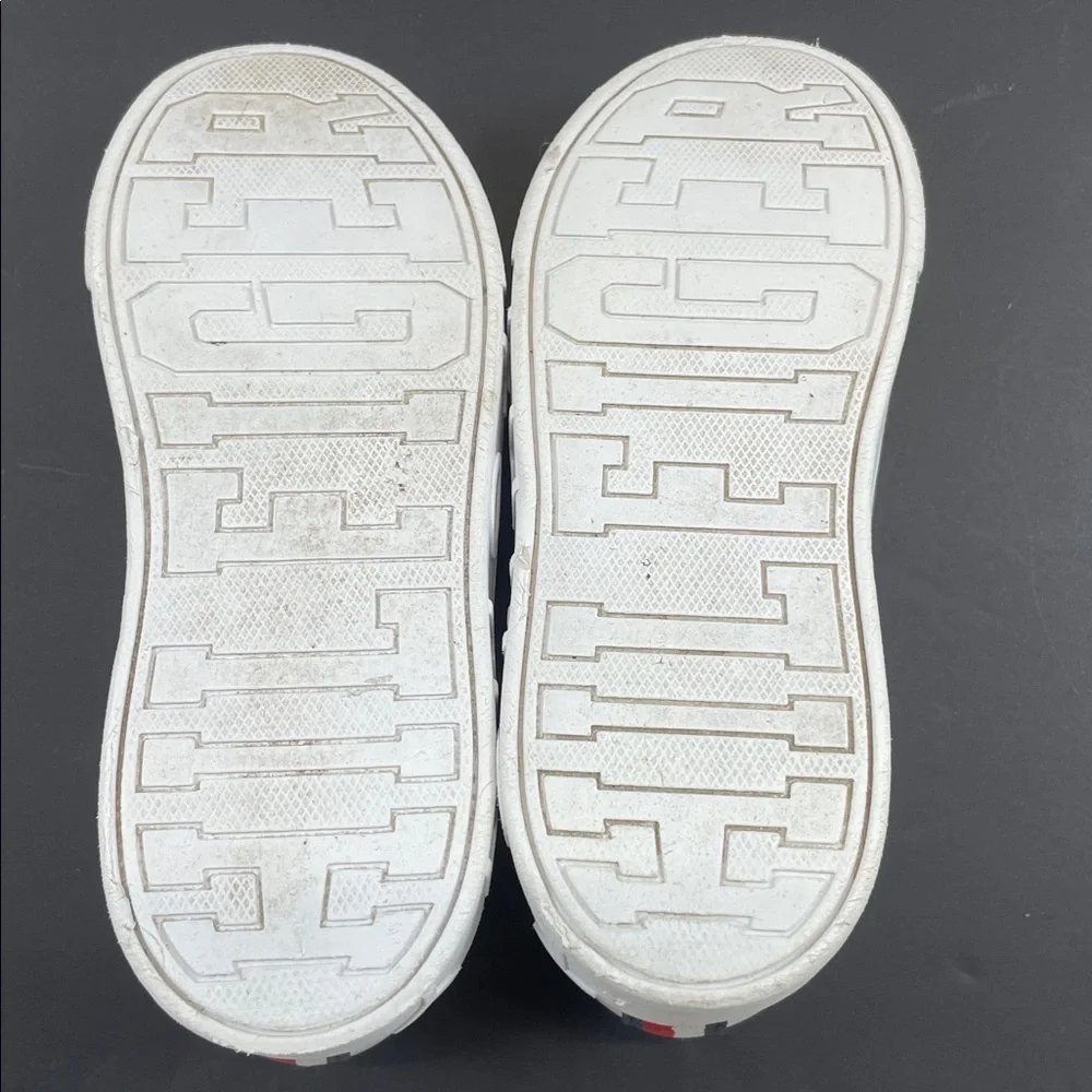 Tommy Hilfiger White Faux Leather Sneakers Youth Size 1 Navy Red Trim